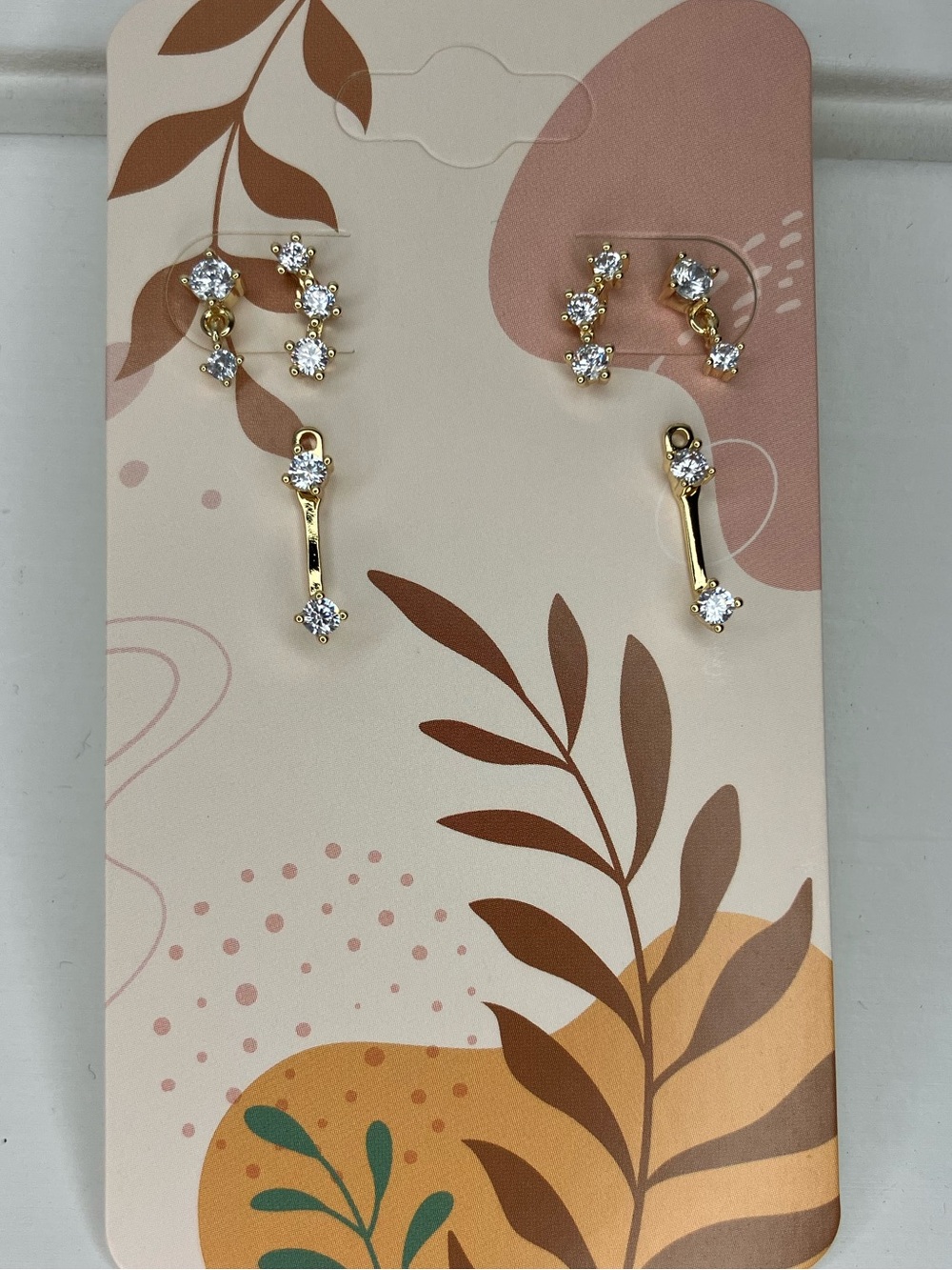14K Gold Plated Earring Stacks Set of 3 | CZ Dainty Everyday Earrings